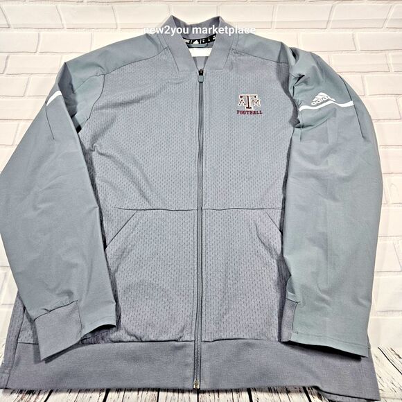 Texas A&M Mens size XL Adidas Full Zip Jacket Grey ATM Aggies Football NCAA - Picture 1 of 10